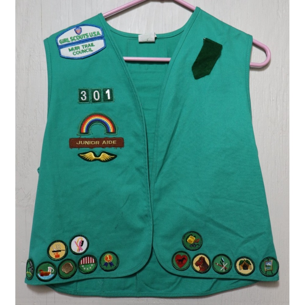 Vintage Girl Scouts USA Badge Vest Central California Patches Pins Lot Green XL